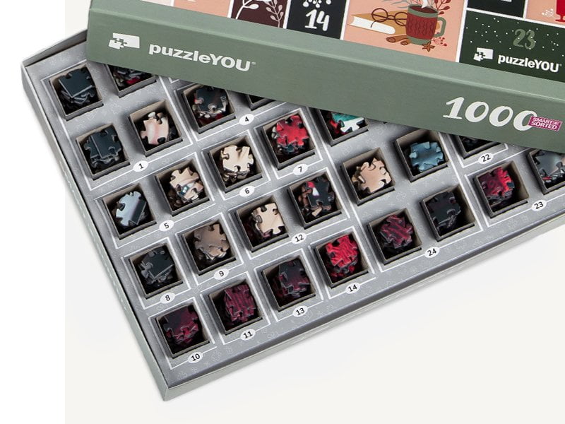 Blick in die Schachtel des Puzzle-Adventskalenders